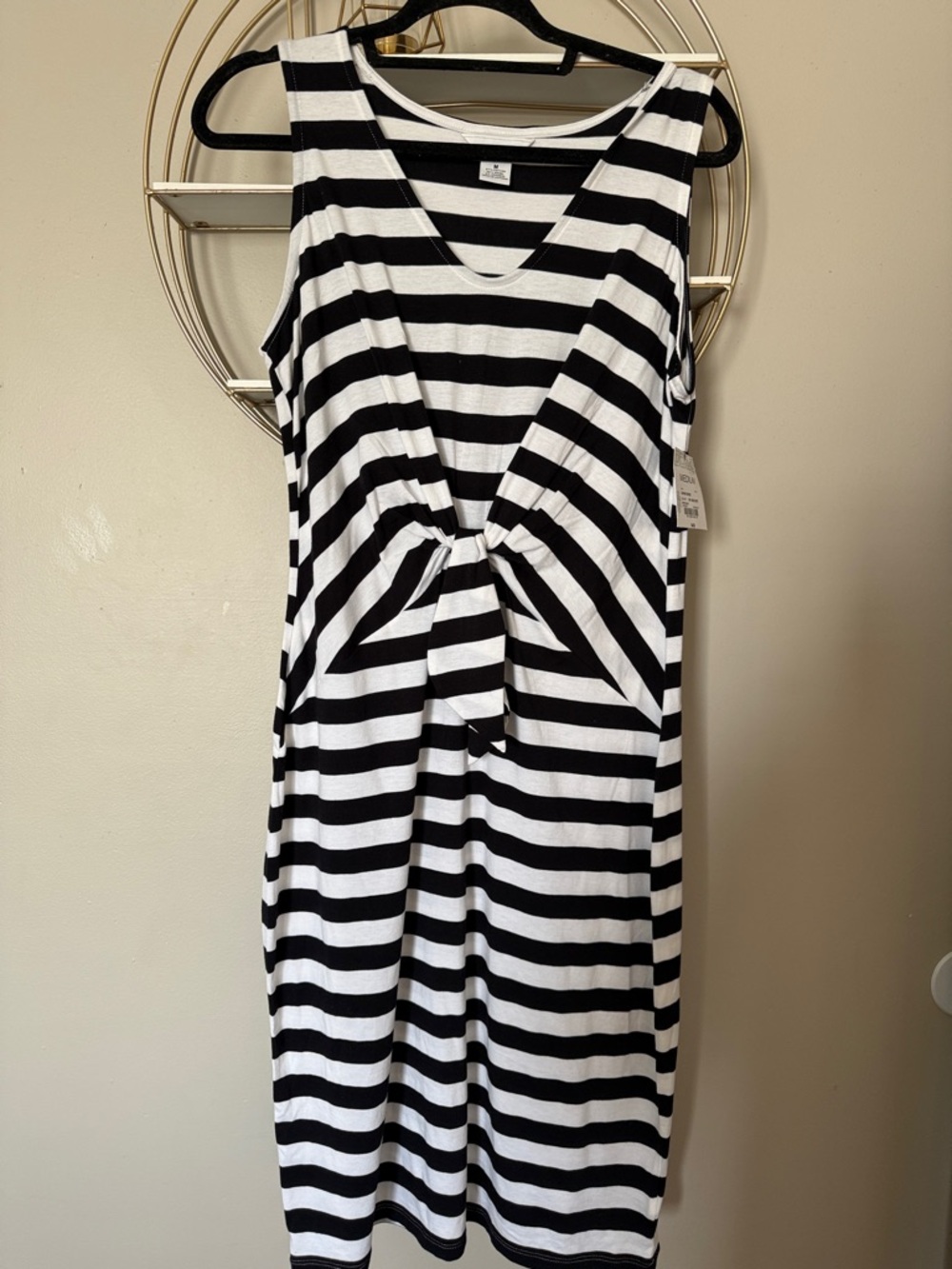Black & White Stripe Knot-Front Sleeveless Dress
